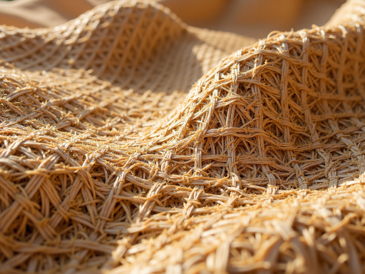 Nonwoven geotextile fabric, needle-punched texture, light brown color, flat surface view